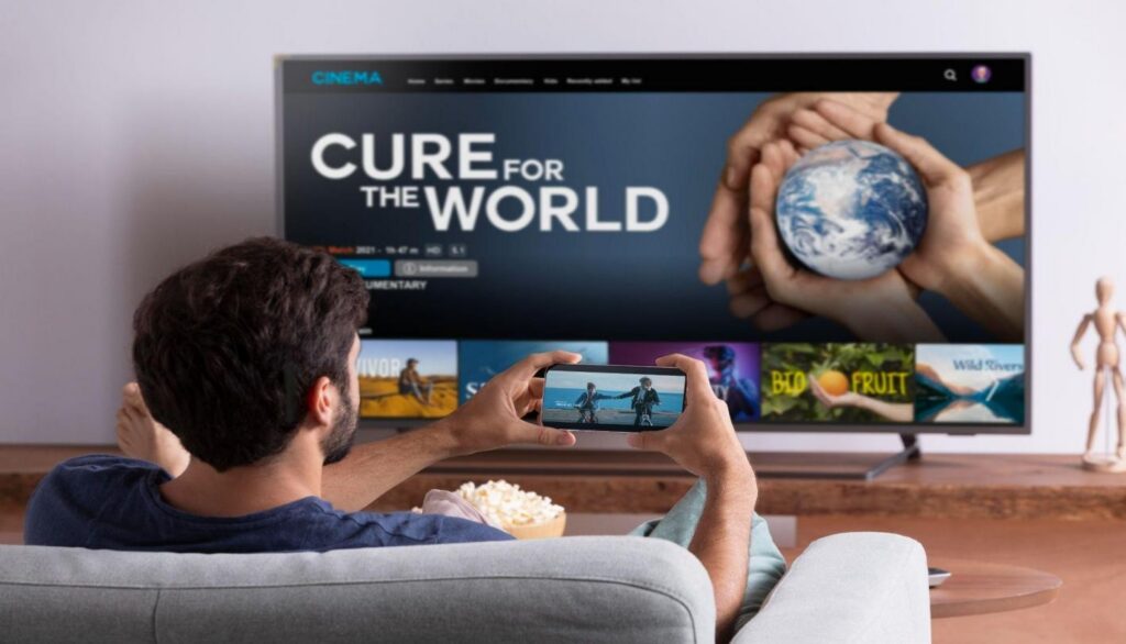 IPTV streaming service displaying live TV content on a smart TV