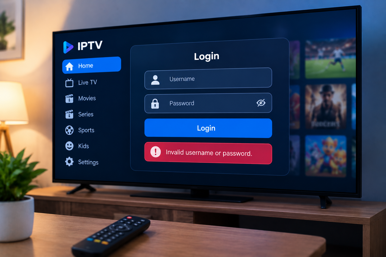 IPTV login error and credential troubleshooting