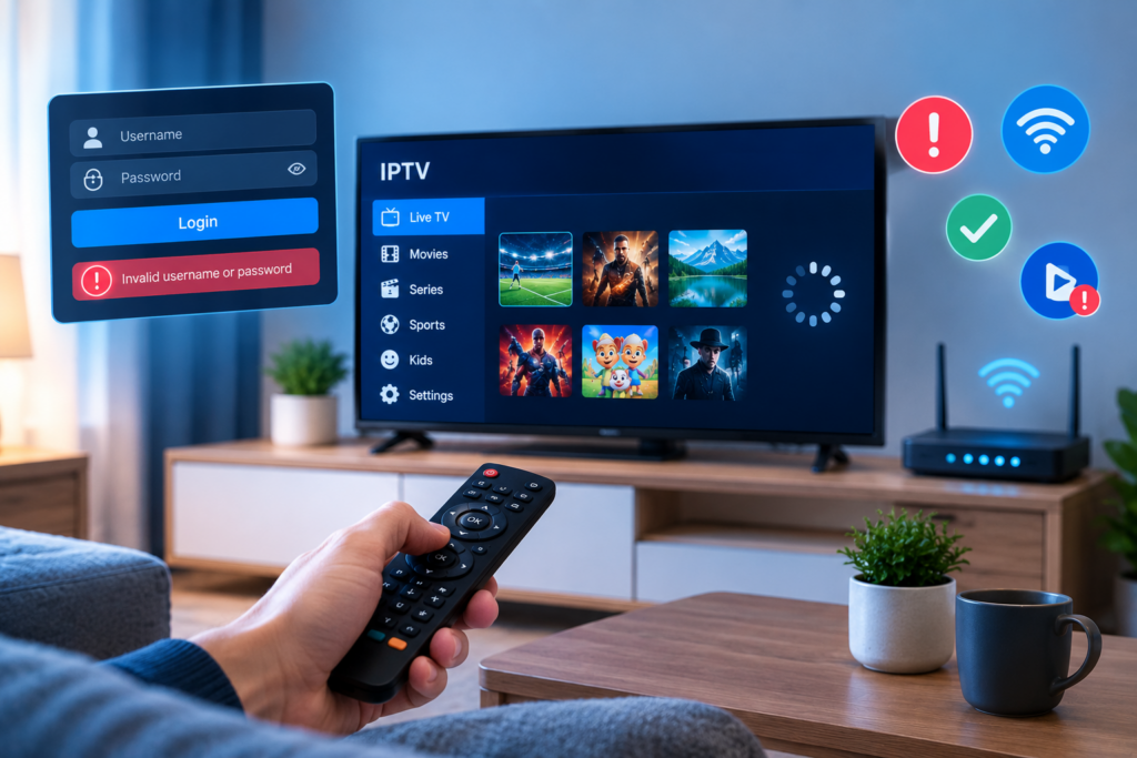 IPTV login and playback error troubleshooting on a streaming device
